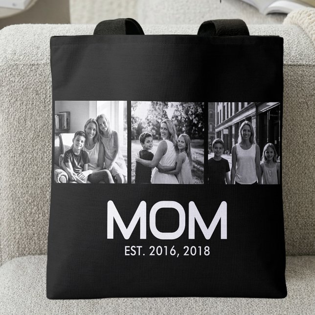 Tote Bag Maman a établi 3 photos noir gras  (Créateur téléchargé)