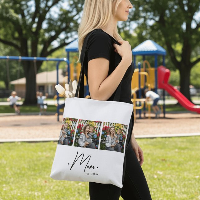 Tote Bag Maman a établi le script 3 Photo Blanc (Créateur téléchargé)