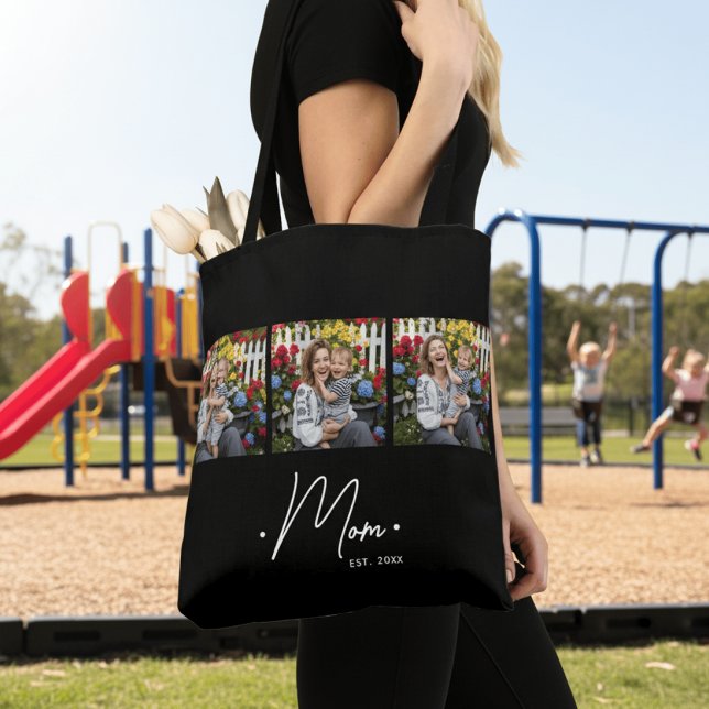 Tote Bag Maman a établi le script 3 Photo Noir (Créateur téléchargé)