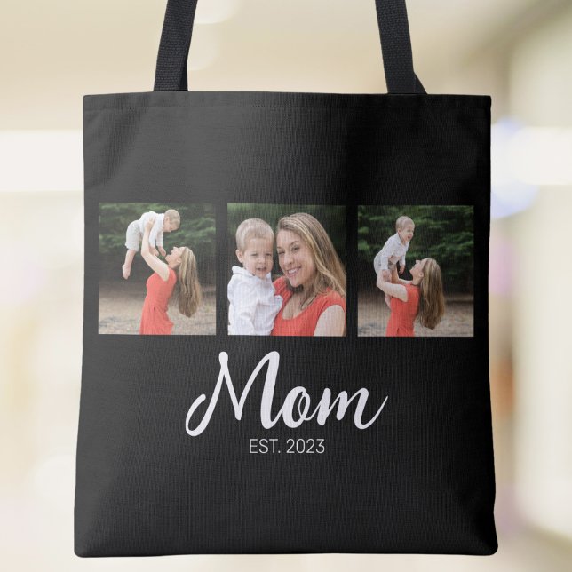 Tote Bag Maman a établi le script 3 Photo Noir (Créateur téléchargé)