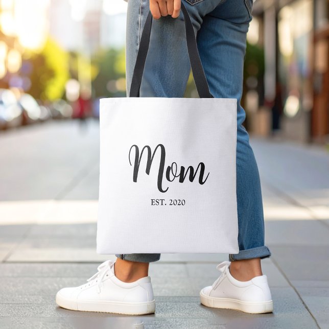Tote Bag Maman a établi nouveau cadeau maman (Elegant Mom established black script tote bag gift)