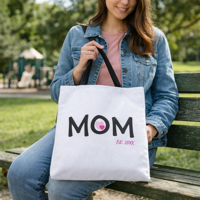 Tote Bag Maman a établi un double cœur rose imbriqué (Créateur téléchargé)