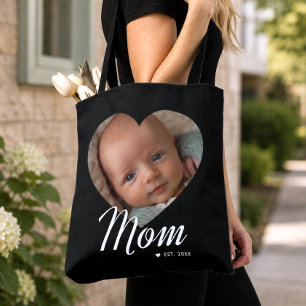 Tote Bag Maman a établi un script cœur photo noir