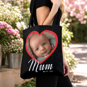 Tote Bag Maman a établi un script cœur rouge photo noir