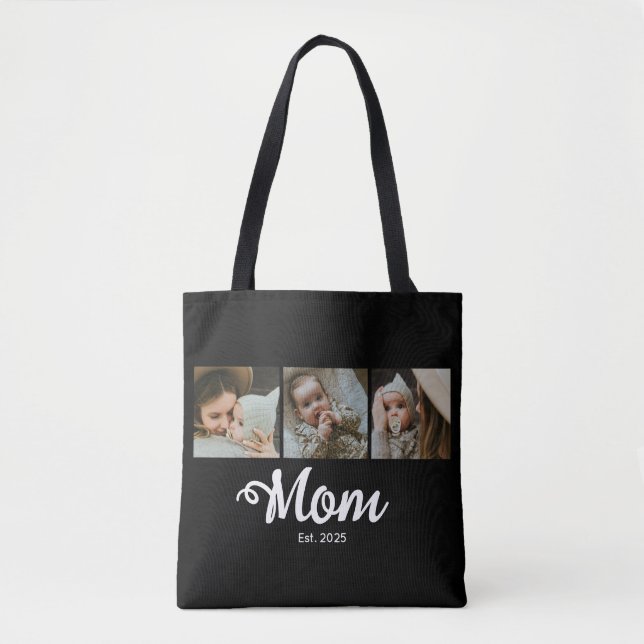 Tote Bag Maman a établi un script gras moderne noir 3 Photo (Devant)