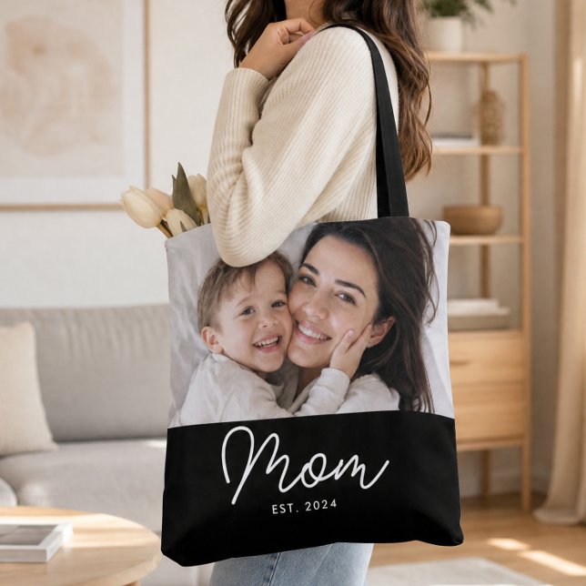 Tote Bag Maman a établi un script photo noir (Créateur téléchargé)