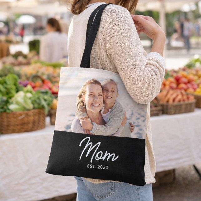 Tote Bag Maman a établi un script photo noir  (Créateur téléchargé)