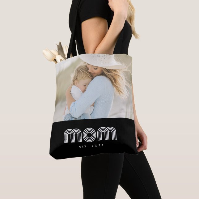 Tote Bag Maman a établi un script rétro photo noir (De près)