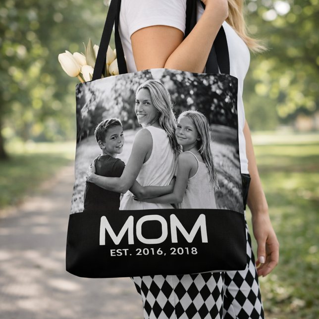 Tote Bag Maman a établi une photo noire en gras (Créateur téléchargé)