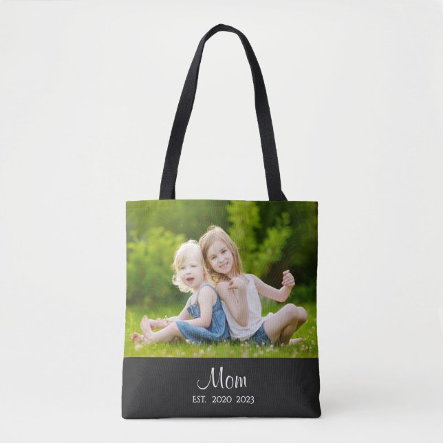 Tote Bag Maman a établi une photo noire Script (Devant)