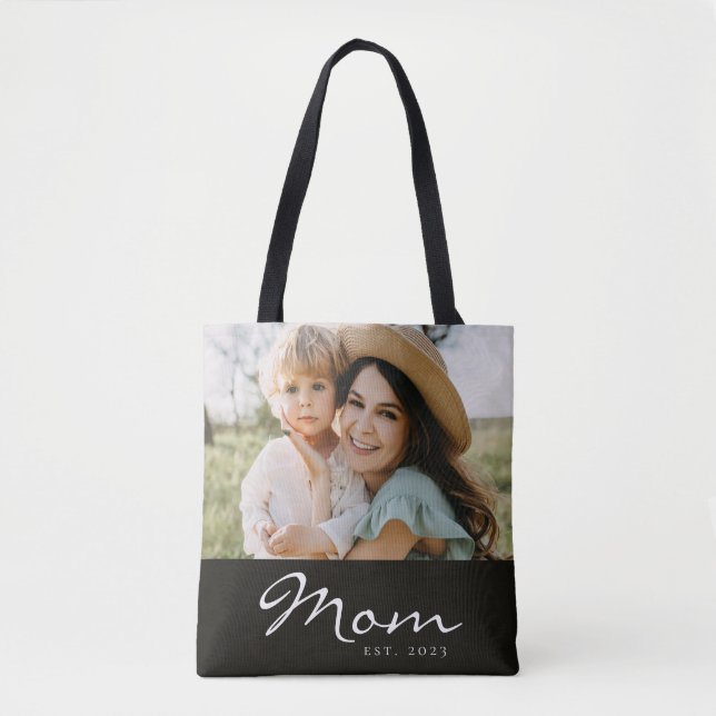 Tote Bag Maman a établi une photo noire Script  (Devant)