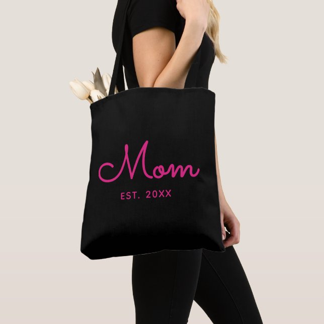 Tote Bag Maman a établi une typographie rose audacieuse (De près)