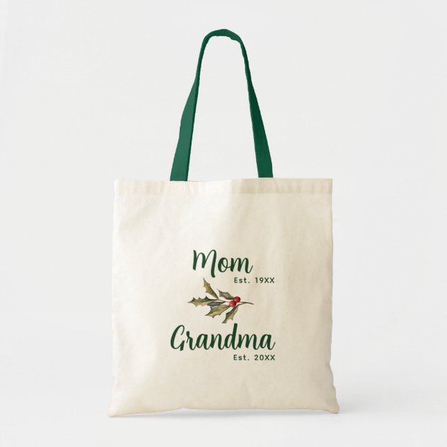 Tote Bag Maman à grand-mère Noël Fête Mistletoe Custom (Devant)