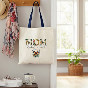 Tote Bag Maman ancrée dans la foi papillons floraux