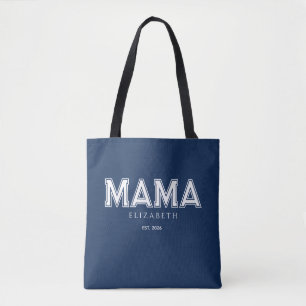 Tote Bag Maman bleu marine tendance avec nom et année de cr