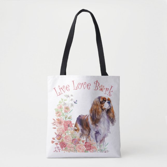 Tote Bag Maman Cavalier King Charles Spaniel Floral (Devant)
