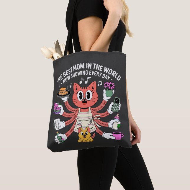 Tote Bag Maman Chat Drôle Multi-Tâches La Meilleure Maman (De près)