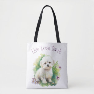 Tote Bag Maman Chien Bichon Floral