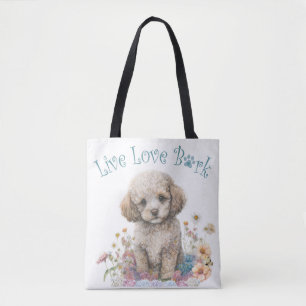 Tote Bag Maman Chien Caniche Floral
