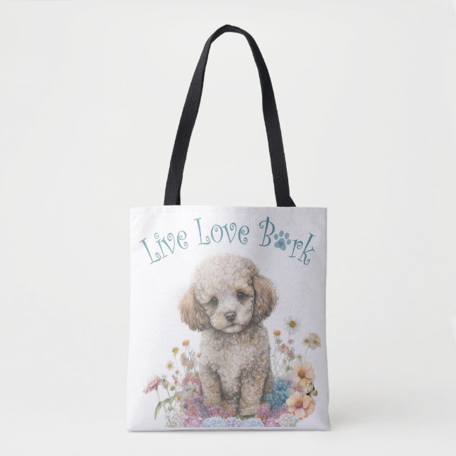 Tote Bag Maman Chien Caniche Floral (Devant)
