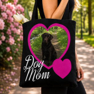 Tote Bag Maman Chien Écriture Rose Cœur Photo Noir