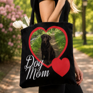 Tote Bag Maman Chien Écriture Rouge Cœur Photo Noir
