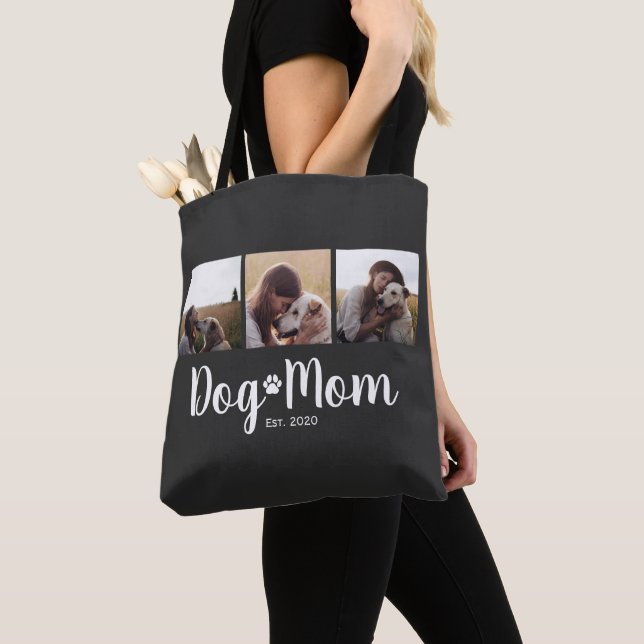 Tote Bag Maman Chien Établi Script Noir 3 Photo  (De près)