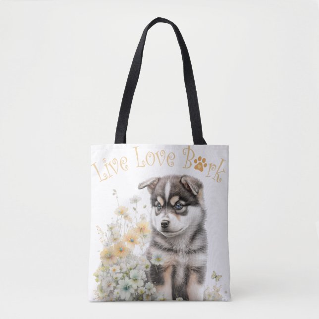 Tote Bag Maman Chien Malamute d'Alaska Floral (Devant)