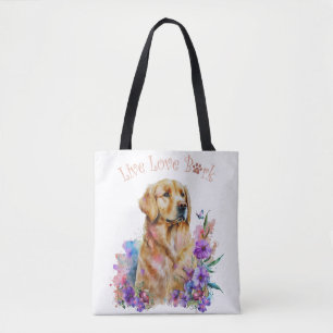 Tote Bag Maman Chien Retriever Doré Floral