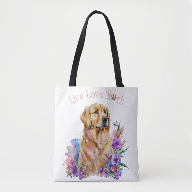 Tote Bag Maman Chien Retriever Doré Floral (Devant)