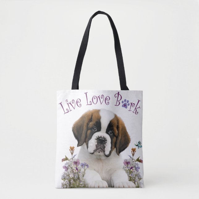 Tote Bag Maman Chien St-Bernard Floral (Devant)