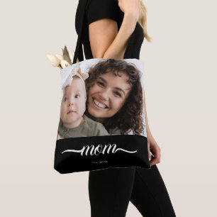 Tote Bag Maman Date de création Photo Personnalisée Élégant