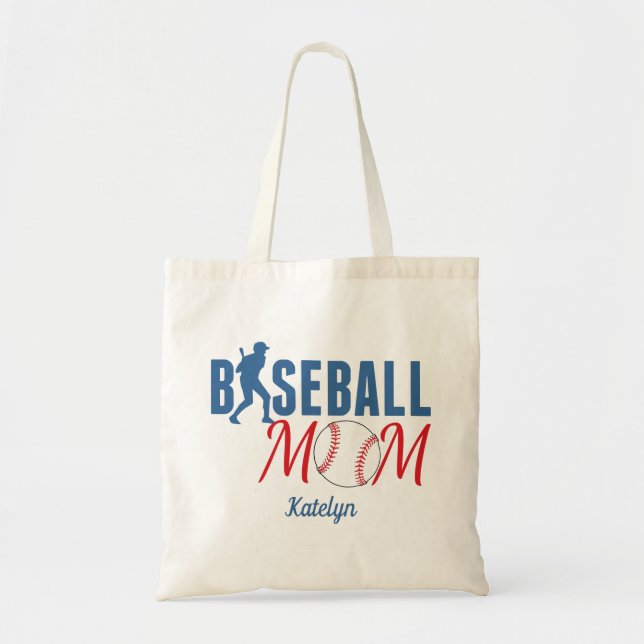 Tote Bag Maman de baseball mignonne monogramme bleu rouge (Devant)
