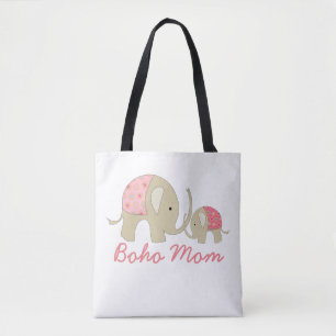 Tote Bag Maman de Boho, Eléphant rose