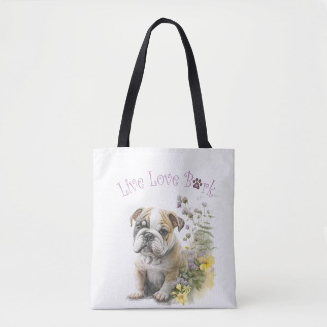 Tote Bag Maman de bouledogue aux fleurs (Devant)
