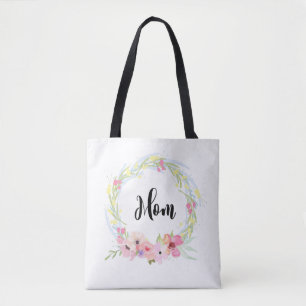 Tote Bag Maman de calligraphie et guirlande florale