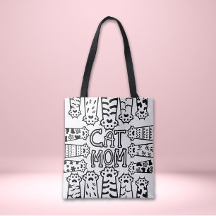 Tote Bag Maman de chat noir et blanc avec pattes de chat