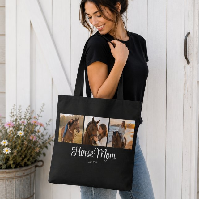 Tote Bag Maman de cheval Script noir établi 3 Photo (Créateur téléchargé)