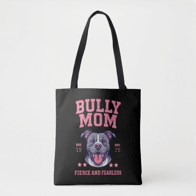 Tote Bag Maman de chien pitbull noir féroce et intrépide |  (Devant)