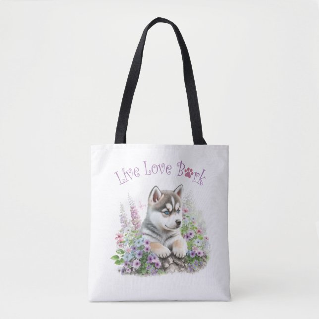 Tote Bag Maman de Husky aux fleurs (Devant)