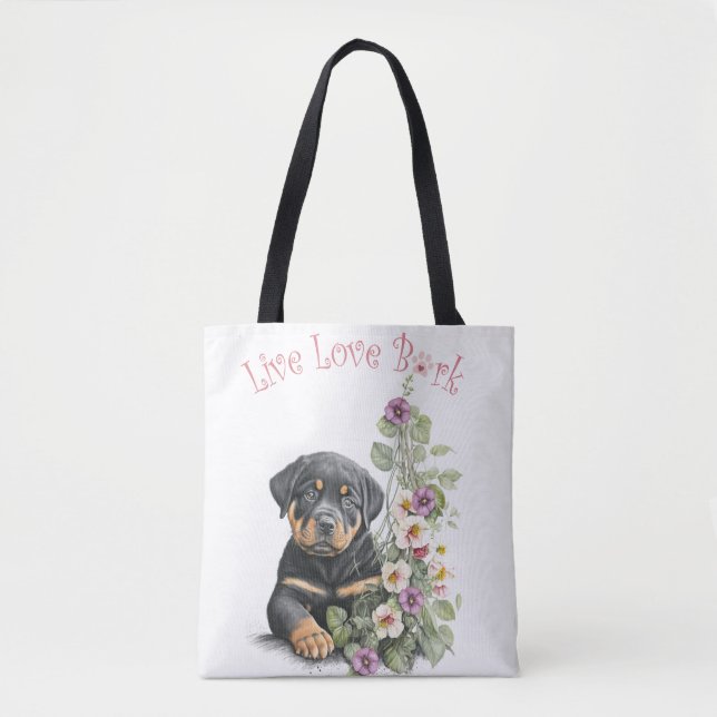 Tote Bag Maman de Rottweiler Fleurie (Devant)