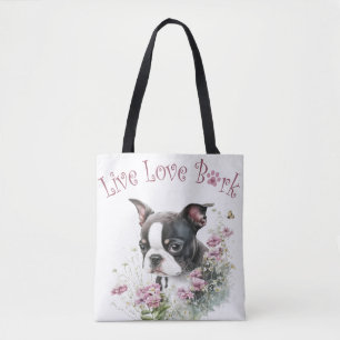 Tote Bag Maman de Terrier de Boston Fleurie
