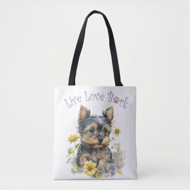 Tote Bag Maman de Yorkie Floral (Devant)