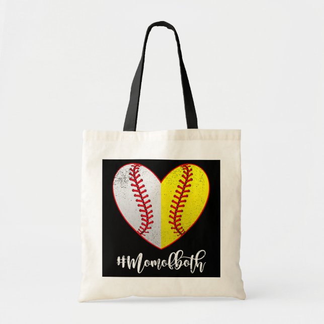 Tote Bag Maman des deux softball baseball Coeur Fête des mè (Devant)