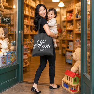Tote Bag Maman élégante année d'établissement écriture blan