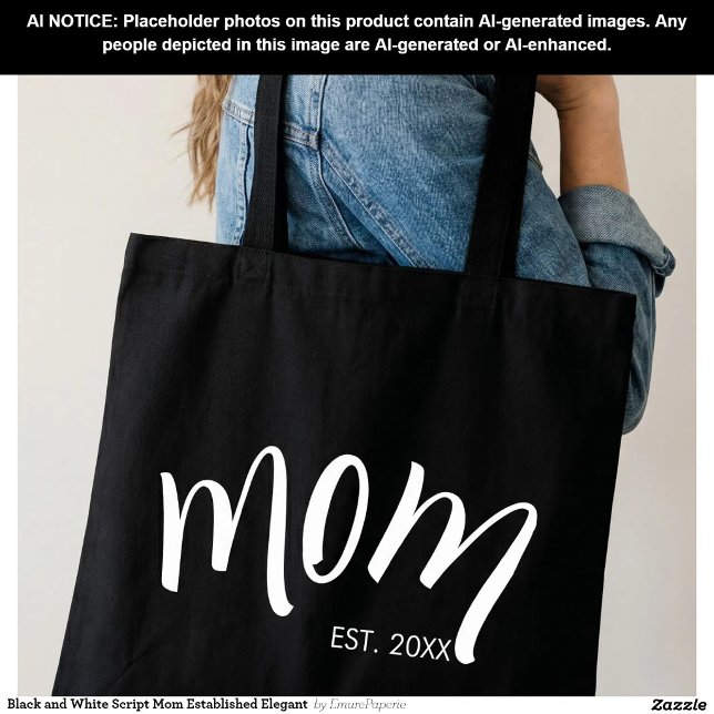 Tote Bag Maman élégante établie en noir et blanc script  (Créateur téléchargé)