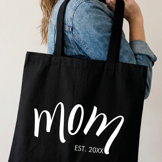 Tote Bag Maman élégante établie en noir et blanc script  (Créateur téléchargé)