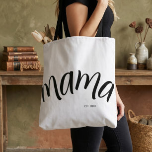 Tote Bag Maman en écriture noire et blanche Élégante établi