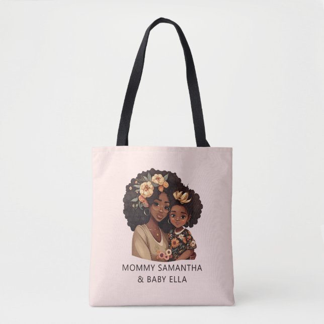 Tote Bag Maman et fille noire personnalisée (19 ans) (Devant)