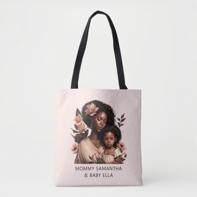 Tote Bag Maman et fille noire personnalisée (21) (Devant)
